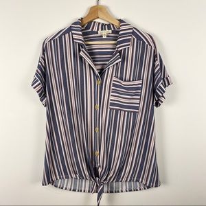 Faith and Joy Monteau Pink/Blue tie button Top